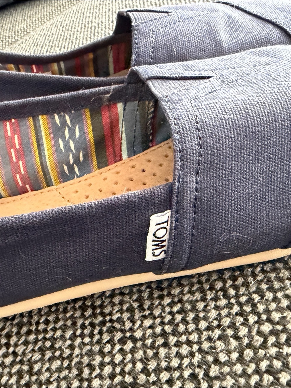 TOMS Navy Slip-On with Colorful Striped Lining - Picture 2 of 5